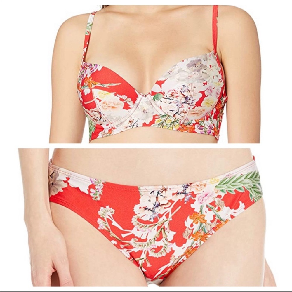 RACHEL Rachel Roy red retro floral high waisted bikini SZ medium